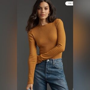Pilcro Mustard Ribbed Long Sleeve Tee